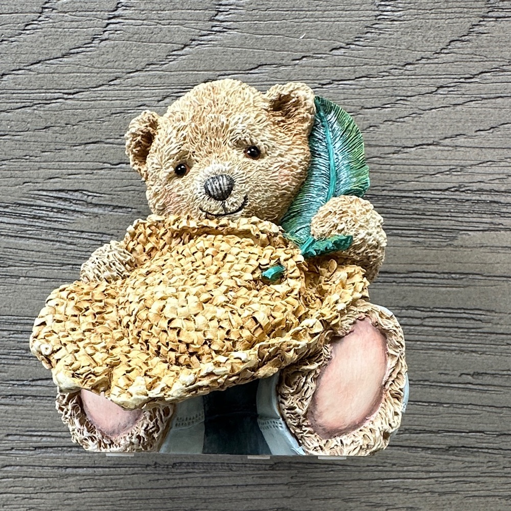 Adorable Bear Figurine with Straw Hat